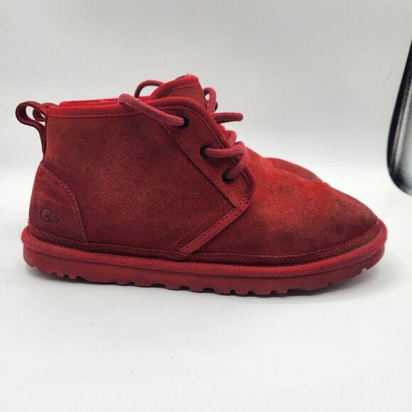 UGG Womens Boots Neumel Chukka Red Suede Shearling Fur Lined Lace Up Ankle Sz 10 - Picture 8 of 15